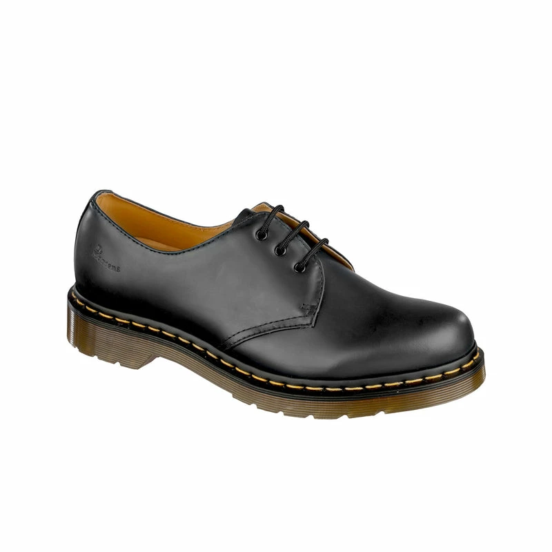 Dr Martens 1461 Black Smooth Leather Yellow Stitch Shoe - Image 8