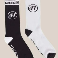 Famous Rock Shop Mad Hueys Surf Fish Party 2PK Socks One Size Black White