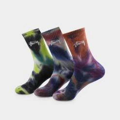 Stussy Unisex Multicoloured Tiedye Sock 3Pk